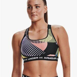 Under Armour Women's Crossback Mid Printed Bra Medium Black Yellow
